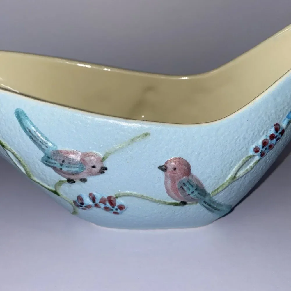 Vintage Hull Pottery S9 Long Vase '57 Hand-Painted Birds & Flowers –Blue Ceramic